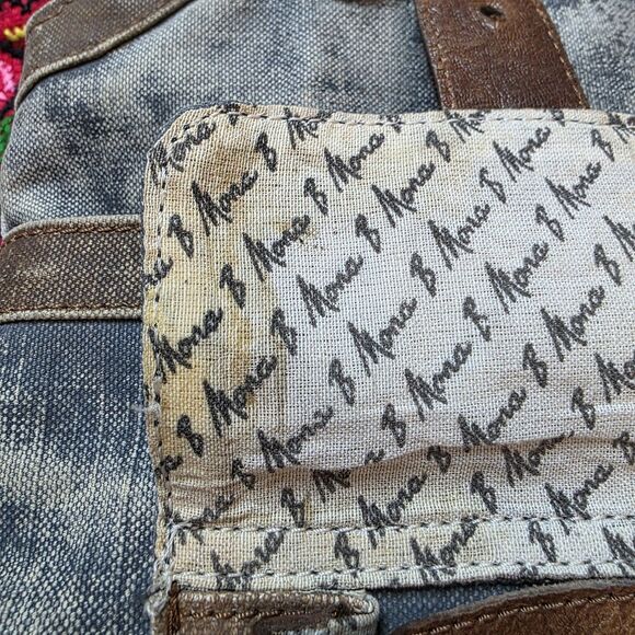 Mona B Collins Tote Bag Distressed Leather Denim Rustic Purse Handbag - Picture 14 of 14